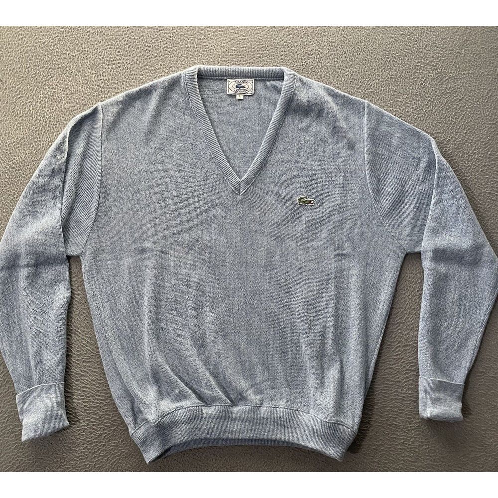 Vintage IZOD LACOSTE Size Large Mens Sky Blue V-Neck Sweater Acryllic 80s 90s‎